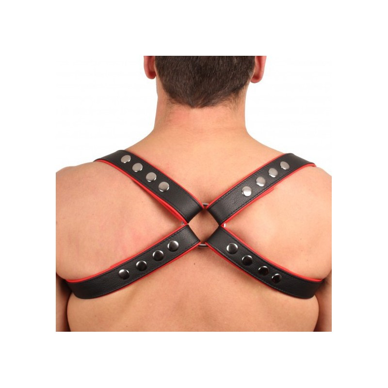 HARNAIS "BUTTERFLY" EN CUIR  NOIR/ROUGE